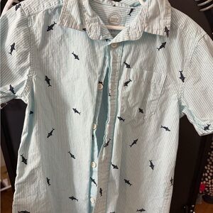 Wonder Nation Aqua Shark Patterned Button Down Shirt